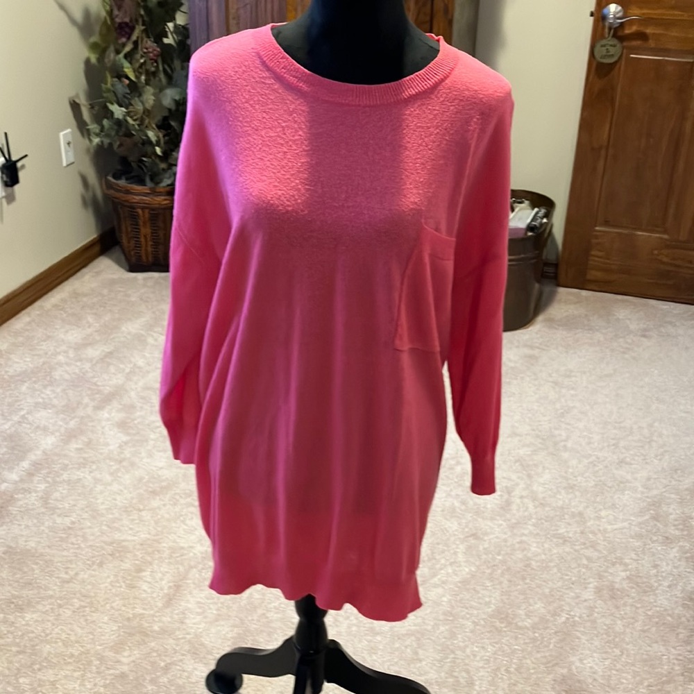 Long bright pink light weight sweater
